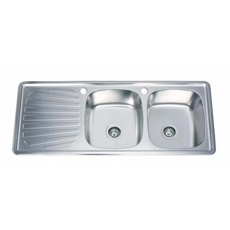 Комплект кухненска мивка Inter Ceramic Kitchen Line ICF 7192174 7119, За вграждане, Алпака, Двукоритна, С ляв плот, Стоящ смесител с висок и въртящ се чучур, 120 x 50 см, Цвят хром